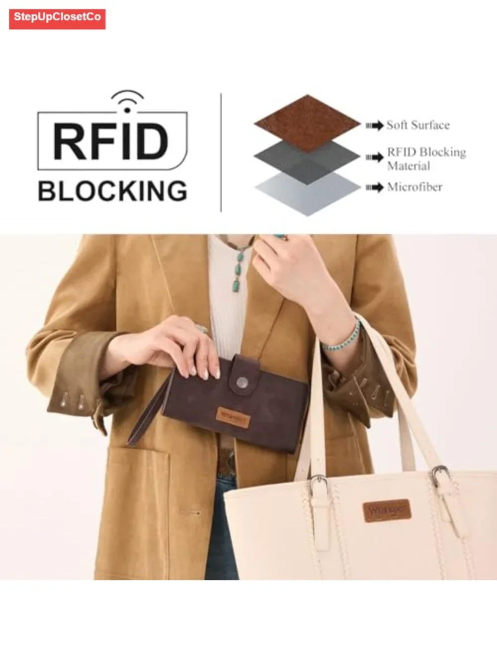 Womens Wristlet Wallet with Phone Pocket RFID Blocking Bifold Card Case